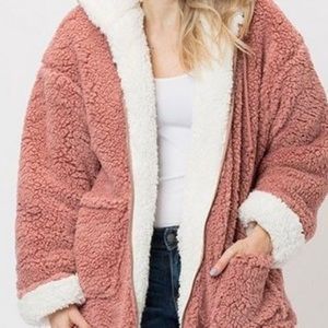 Zip Up Hooded Reversible Teddy Bear Sherpa Jacket
